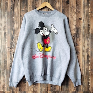 Vintage 90s Distressed Mickey Mouse Disneyland Sweatshirt Mickey Crewneck Mickey Pullover Mickey Sweater Printed Logo Gray Color Men’s L