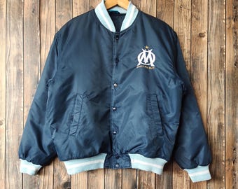 Vintage 90s DISTRESSED Olympique Marseille Football Jacket Marseille Sweater Marseille Pullover Embroidery Logo Blue Color Men’s S