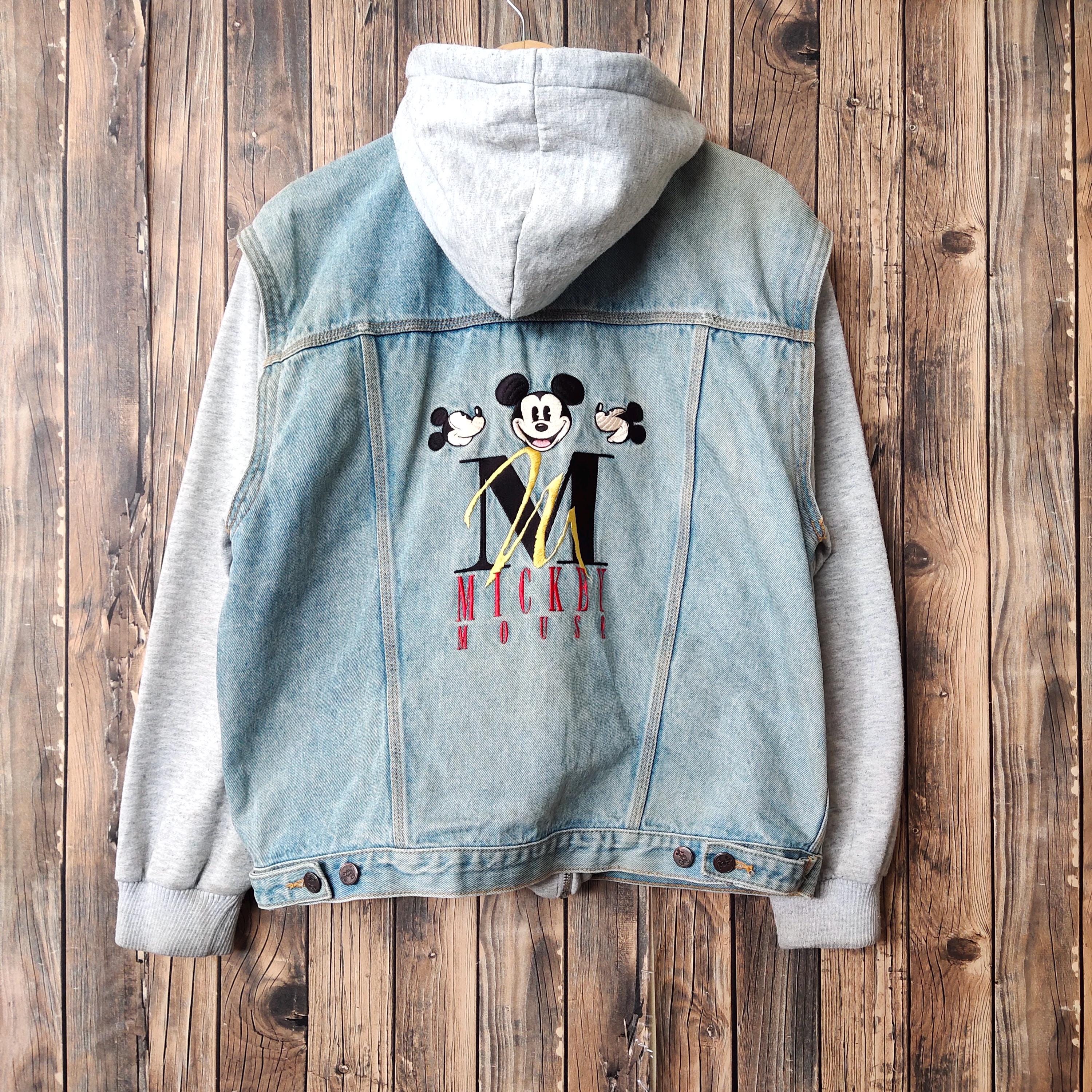 Vintage 90s Distressed Mickey Mouse Denim Jeans Jacket Mickey