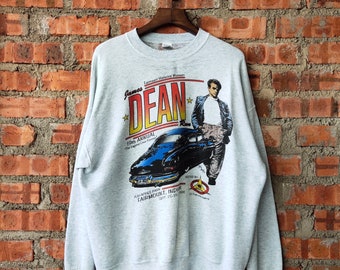 Vintage 90s Distressed James Dean Hot Rod Sweatshirt Hot Rod Crewneck Hot Rod Pullover Hot Rod Sweater Printed Logo Gray Color Men’s XL