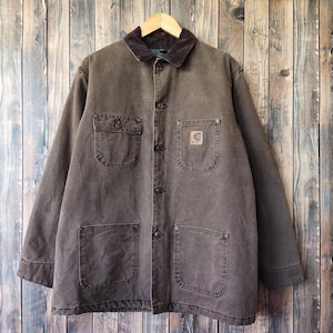 Vintage 90s Carhartt Blanket Lined Chore Jacket Carhartt Pullover Carhartt Sweater Patch Logo Brown Color Men’s M