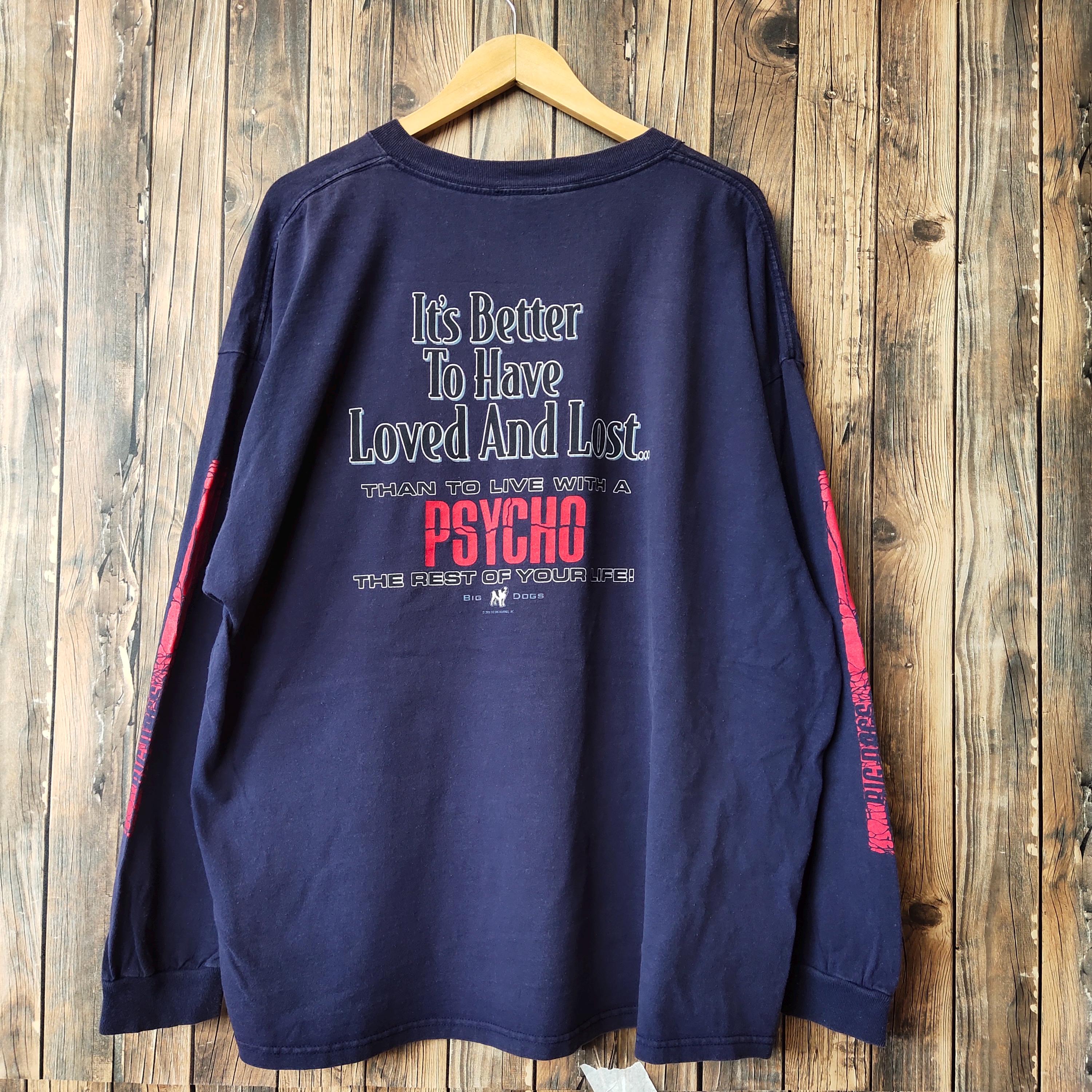T-shirt vintage Big Dogs homme XL bleu manches longues bobine sauvage