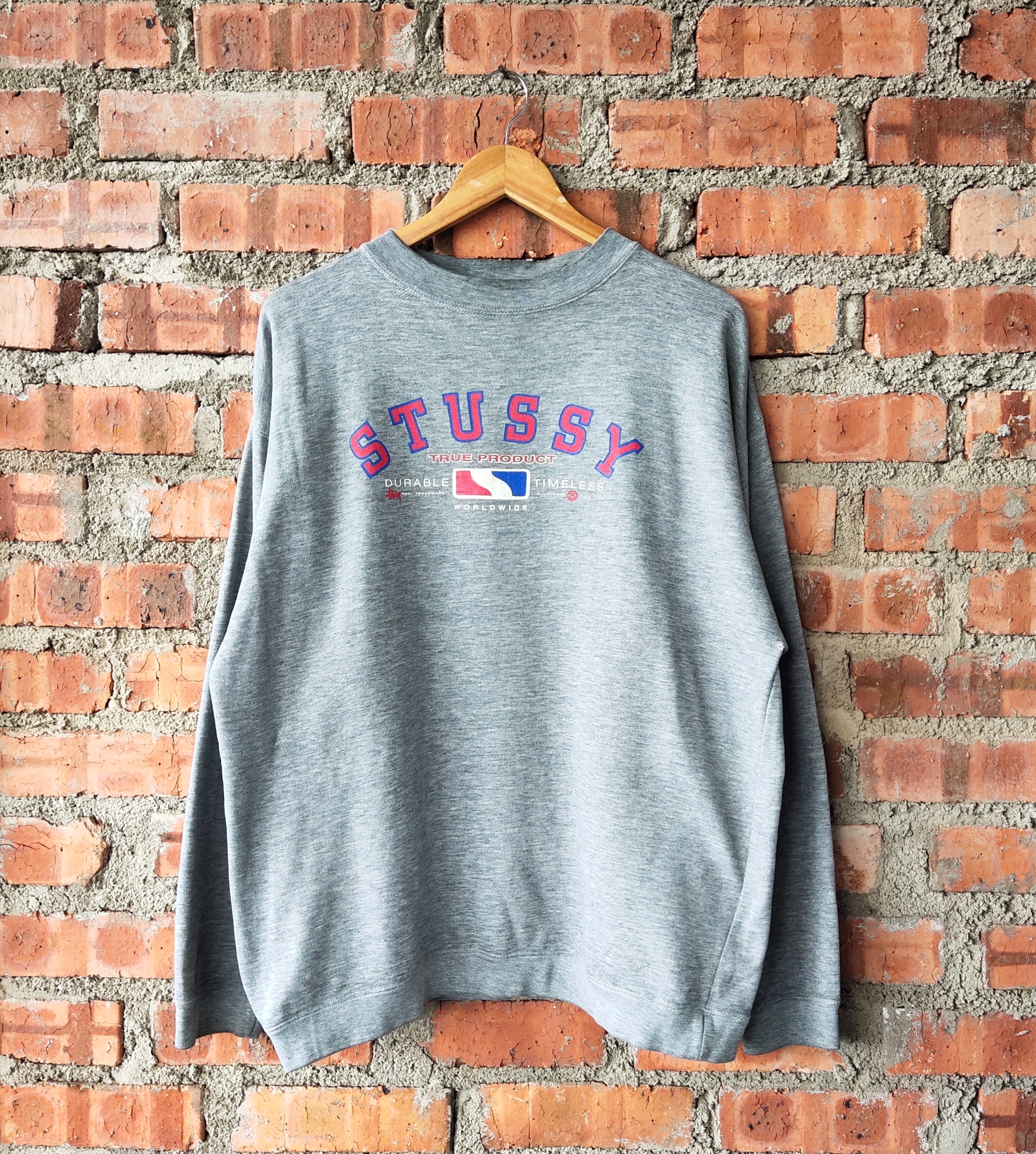 PreciousTagMy Vintage 90s Distressed Stussy Worldwide Sweatshirt Stussy Crewneck Stussy Pullover Stussy Jumper Printed Logo Grey Color Men's Fit L