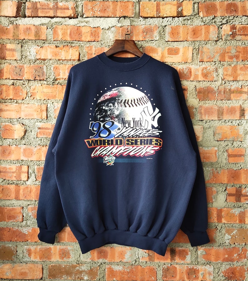 RARE vintage 90s New York Yankees by Logo 7 Sweatshirt Yankees Crewneck Yankees Pullover Yankees Sweater Printed Logo Blue Color Mens XL image 1