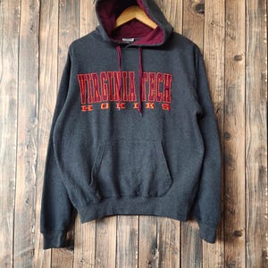 Vintage Virginia Tech Hokies Football Hoodie Virginia Sweatshirt Virginia Pullover Virginia Sweater Embroidery Logo Gray Color Men’s M