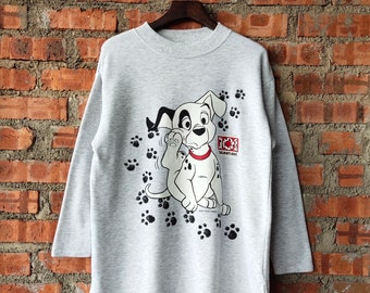 Vintage 90s 101 Dalmatians Dog Disney Sweatshirt 101 Dog Crewneck 101 Dog Pullover 101 Dog Jumper Printed Logo Gray Color Men’s L