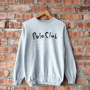 Vintage 90s Polo Club Great Britain Sweatshirt Polo Crewneck Polo Pullover Polo Jumper Polo Sweater Printed Logo Grey Color Men’s M