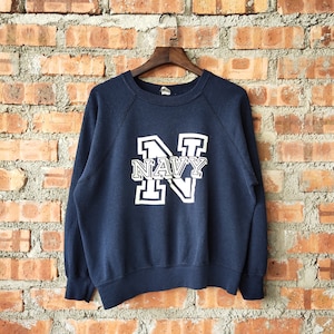 Vintage 80s United States Navy Sweatshirt Navy Crewneck Navy Pullover Navy Sweater Navy Crop Top Printed Logo Blue Color Women’s Fit M