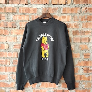 Vintage 90s Distressed Winnie The Pooh Sweatshirt Pooh Crewneck Pooh Pullover Pooh Jumper Pooh Sweater Printed Logo Black Color Men’s Fit M