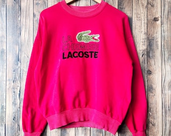 Vintage 90s DISTRESSED Lacoste Sweatshirt Lacoste Crewneck Lacoste Pullover Lacoste Jumper Lacoste Sweater Embroidery Logo Red Color Men’s S