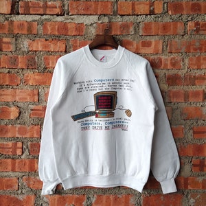 Vintage 90s Computers Sweatshirt Computers Crewneck Computers Pullover Computers Sweater Printed Logo White Color Men’s Fit M