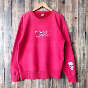 Vintage 90s Distressed Lost Skateboarding Sweatshirt Lost Crewneck Lost Pullover Lost Jumper Lost Sweater Printed Logo Red Color Men’s M