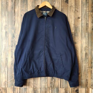 Vintage 90s Polo Ralph Lauren Harrington Jacket Polo Full Zipper Polo Pullover Polo Sweater Embroidery Logo Blue Color Men’s XL