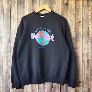Vintage 90s Distressed Hard Rock Cafe Berlin Sweatshirt Hard Rock Crewneck Hard Rock Pullover Printed Logo Black Color Men’s Fit M