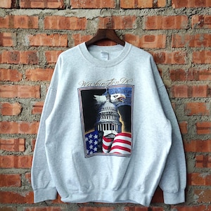 vintage Washington DC Sweatshirt Washington Crewneck Washington Pull Washington Pull Washington Logo imprimé Gris Couleur XL pour hommes