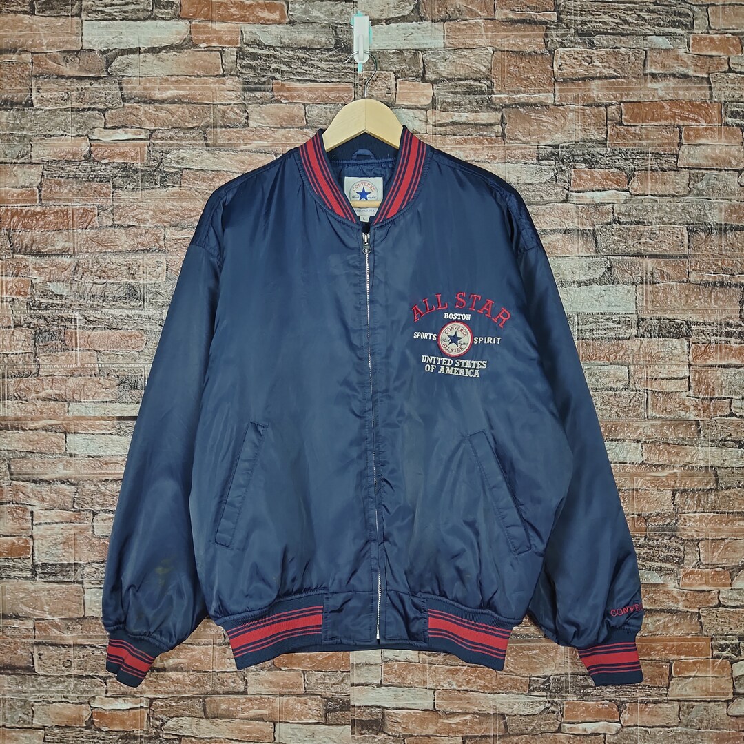 Giacca bomber Converse vintage anni 90 invecchiata Giacca a vento Converse Pullover Converse Maglione Converse Logo ricamato Blu Colore rosso Uomo L Etsy Italia