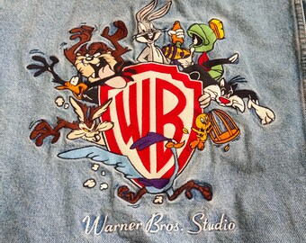 Vintage 90s Distressed Warner Bros Denim Jeans Jacket Warner Bros