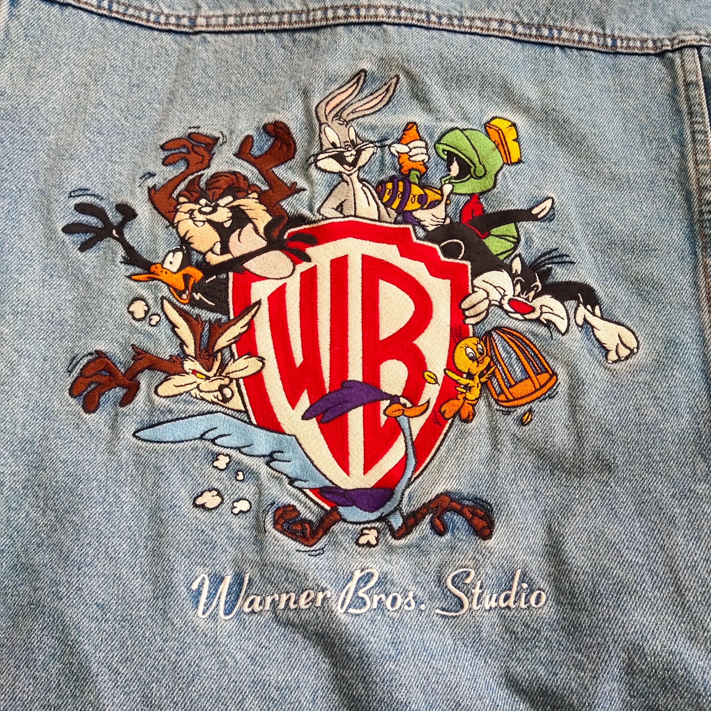 warner bros/Gジャン/S Vintage 90s Distressed Warner Bros Denim Jeans Jacket Warner