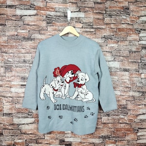 Vintage 90s 101 Dalmatians Dog Sweatshirt 101 Dog Crewneck 101 Dog Pullover 101 Dog Knitwear 101 Dog Jumper Printed Logo Gray Color Women M