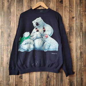 Vintage 90s Distressed Coca-Cola Bear Sweatshirt Coca-Cola Crewneck Coca-Cola Pullover Coca-Cola Sweater Printed Logo Blue Color Men’s M