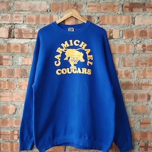 Vintage 90s Carmichael Cougars Sweatshirt Cougars Crewneck Cougars Pullover Cougars Jumper Printed Logo Blue Color Men’s XXL