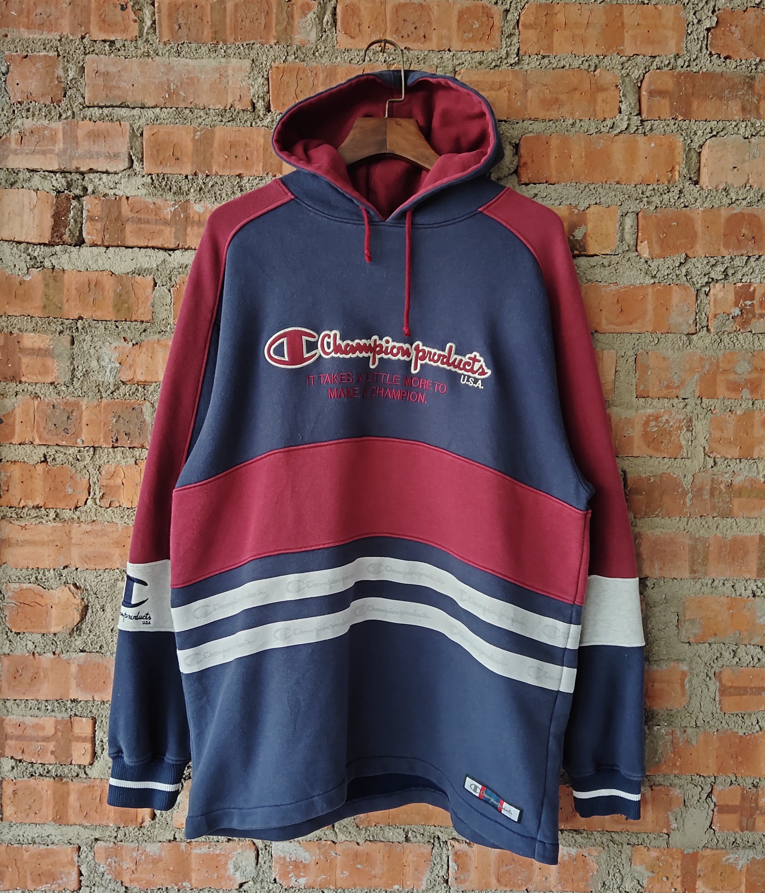 Vintage 90s Champion Products USA Hoodie Champion Sweatshirt Champion Pullover Champion Sweater Embroidery Logo Blue Color Mens L Etsy