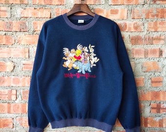 Vintage 90s Pooh and Friends Sweatshirt Pooh Crewneck Pooh Fleece Pooh Pullover Pooh Sweater Embroidery Logo Blue Color Women&#39;s M