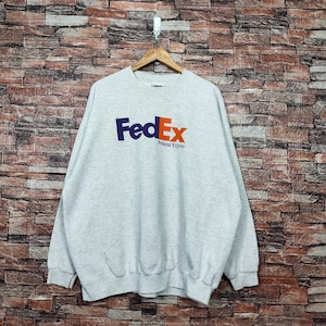 Vintage Distressed Fedex Sweatshirt Fedex Crewneck Fedex Pullover Fedex Jumper Fedex Sweater Printed Logo Gray Color Men’s Fit XL