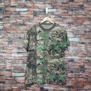 ヴィンテージ 80年代 ダメージ加工 リアルツリー Tシャツ リアルツリー ティー リアルツリー クルーネック プリントロゴ グリーンカラー メンズ M