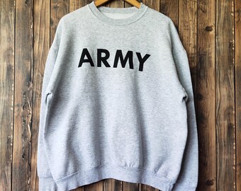 Bluza wojskowa w stylu vintage z lat 90. z okrągłym dekoltem, męska, z nadrukiem logo w kolorze szarym, rozmiar M
