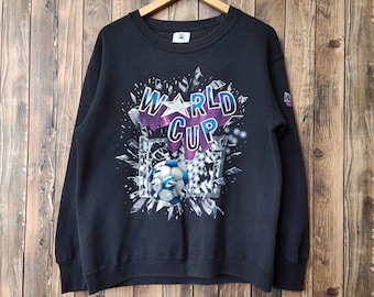 Vintage 90s World Cup Football Sweatshirt Football Crewneck Football Pullover Football Sweater Printed Logo Black Color Men’s M