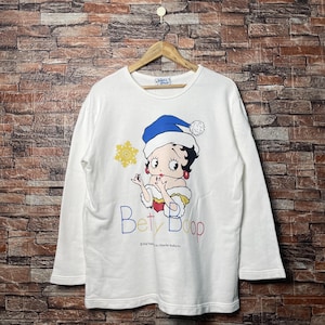 Vintage 90s Distressed Betty Boop Sweatshirt Betty Boop Crewneck Betty Boop Pullover Betty Boop Sweater Printed logo White Color Men’s M