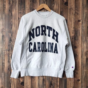 Vintage 90s North Carolina University by Champion Reverse Weave Sweatshirt Carolina Crewneck Carolina Pullover Printed Logo Gray Color Men S