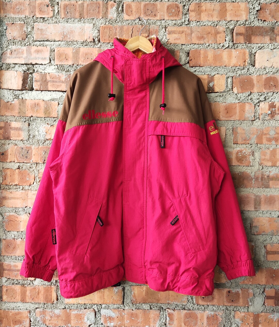 Vintage des annees 90 Ellesse veste Ellesse coupe vent Ellesse pull Ellesse Ski Ellesse Puffer broderie Logo rouge marron couleur homme L Etsy France