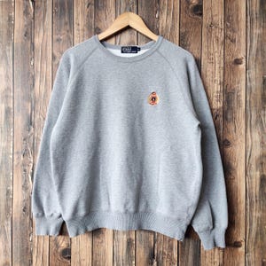 Vintage 90s Polo Ralph Lauren Sweatshirt Polo Crewneck Polo Pullover Polo Jumper Polo Sweater Embroidery Logo Gray Color Men’s Fit M
