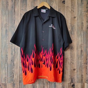 Vintage Nascar Dale Earnhardt Jr Flame Hawaiian Shirt Button Down Nascar Open Collared Nascar Tees Printed Logo Black Color Men&#39;s XL