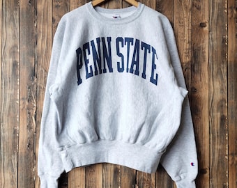 Vintage 90er Jahre Penn State by Champion Reverse Weave Sweatshirt Champion Rundhals Champion Pullover Gedruckt Logo Grau Farbe Herren M