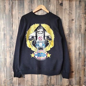 RARE Vintage 90s Distressed Brutus Popeye All American Road Hog Sweatshirt Popeye Crewneck Printed Logo Black Color Men’s Fit M