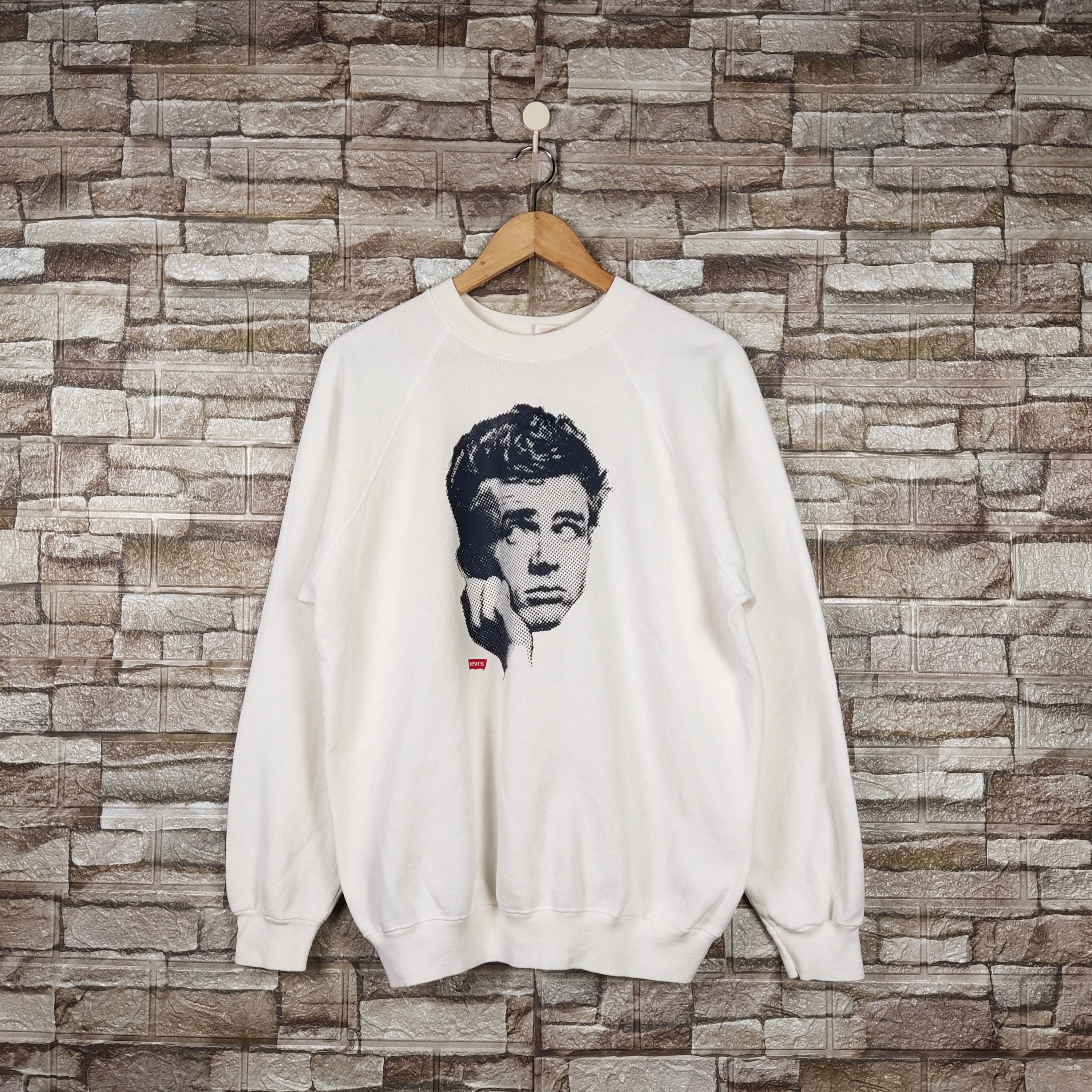 RARE Vintage 80s Levi's James Dean Sweatshirt Levi's Crewneck Levi's Pullover Levi's Sweater Printed Logo White Color Men’s Fit M