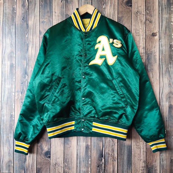 RARE Vintage 90s Distressed Oakland Athletics A's Baseball Jose Canseco  33 Satin Jacket by Starter Embroidery Logo Green Color Men Fit M