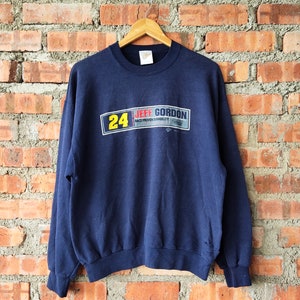 Vintage 90s Distressed NASCAR Jeff Gordon Sweatshirt Nascar Crewneck Nascar Pullover Nascar Jumper Printed Logo Blue Color Men’s Fit M