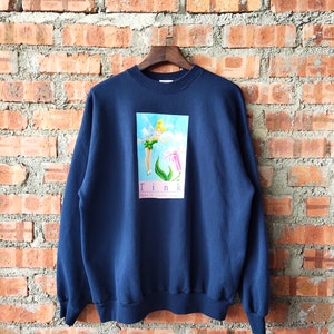 Vintage 90s Tinker Bell Sweatshirt Tinker Bell Crewneck Tinker Bell Pullover Tinker Bell Jumper Printed Logo Blue Color Women’s XL