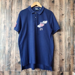 Vintage Distressed Polo Ralph Lauren P Wing T-Shirt Polo Collared Polo Shirt Polo Tees Polo Jumper Patch Logo Blue Color Men’s L