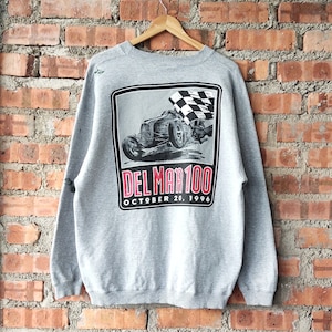 Vintage 90s Distressed Del Mar 100 Nascar Sweatshirt Nascar Crewneck Nascar Pullover Nascar Jumper Printed Logo Grey Color Men’s XL