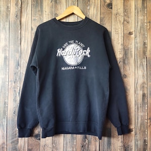 Vintage 90s Distressed Hard Rock Cafe Niagara Falls Sweatshirt Hard Rock Crewneck Hard Rock Pullover Embroidery Logo Black Color Men’s M