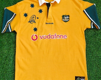RARE Vintage 90s Australia Centenary Rugby Union Long Sleeve Jersey Wallabies Shirt Embroidery Logo Yellow Color Men's XL