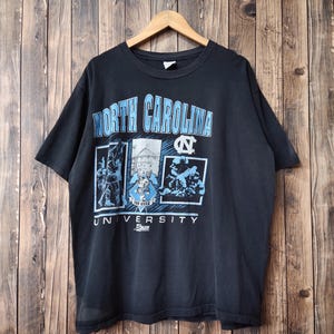 RARE Vintage 90s Distressed North Carolina Tar Heels by Salem T-Shirt Carolina Crewneck Carolina Tees Printed Logo Black Color Men’s XL
