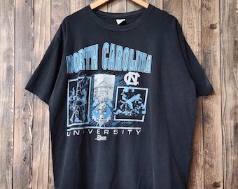 RARE Vintage 90s Distressed North Carolina Tar Heels by Salem T-Shirt Carolina Crewneck Carolina Tees Printed Logo Black Color Men’s XL