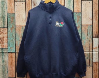 Vintage 90s Distressed Michigan Rose Bowl Sweatshirt Michigan Half Zipper Michigan Sweater Embroidery Logo Blue Color Men's XL