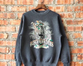 Vintage 90s Busch Gardens Animal Sweatshirt Animal Crewneck Animal Pullover Animal Jumper Animal Sweater Printed Logo Gray Color Men's M